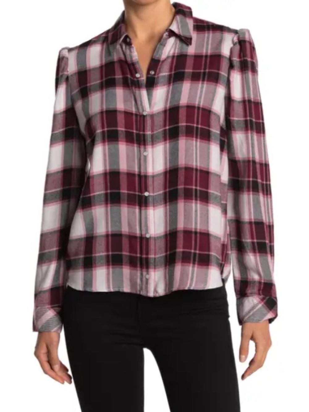 Como Vintage Burgundy Wine Flannel Plaid with Pearl Snaps Size XS